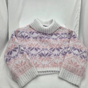 Trendy! Wild Fable Cropped Fuzzy Knit Sweater - Pastel Fair Isle - Size L